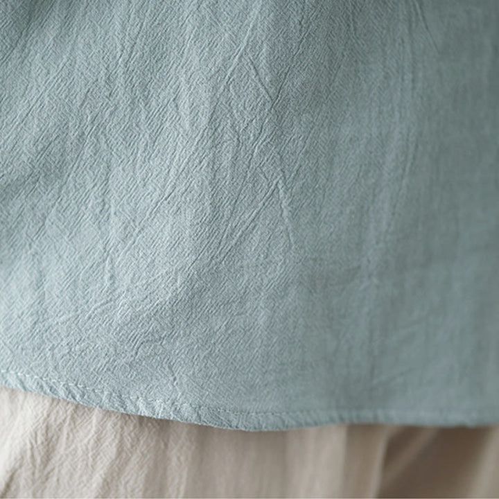 Camicia da donna in cotone a maniche lunghe con colletto rialzato e motivo floreale ricamato primaverile Buddha Stones - image 16