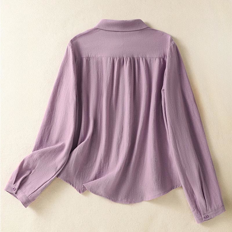 Camicia da donna in cotone a maniche lunghe con taschino, modello Buddha Stones, modello retrò semplice e primaverile, con ricamo - image 1