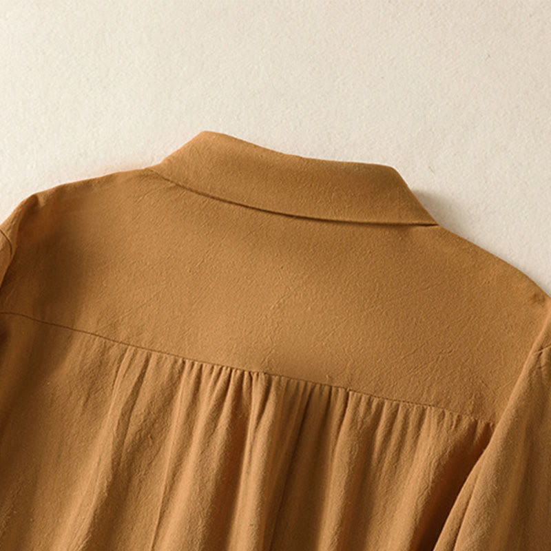Camicia da donna in cotone a maniche lunghe con taschino, modello Buddha Stones, modello retrò semplice e primaverile, con ricamo - image 28