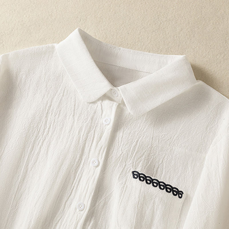 Camicia da donna in cotone a maniche lunghe con taschino, modello Buddha Stones, modello retrò semplice e primaverile, con ricamo - image 10