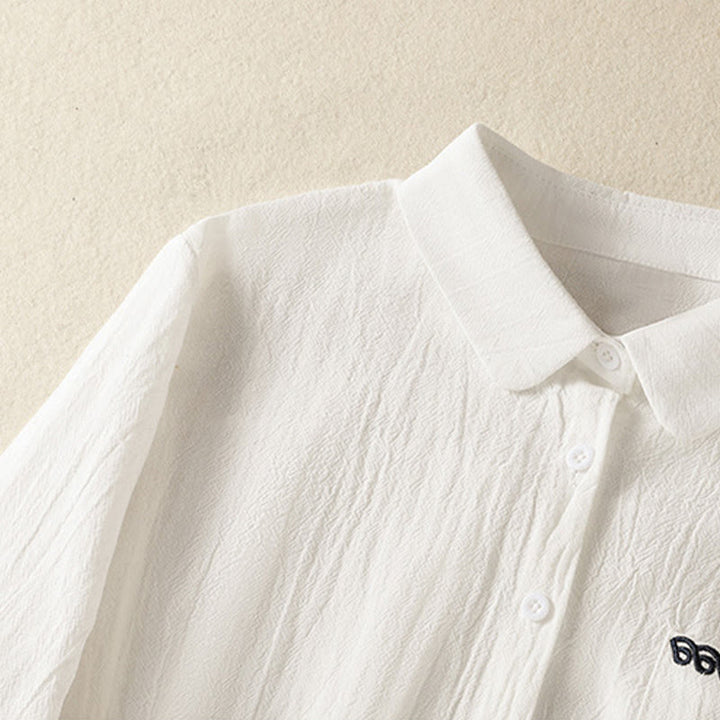 Camicia da donna in cotone a maniche lunghe con taschino, modello Buddha Stones, modello retrò semplice e primaverile, con ricamo - image 12