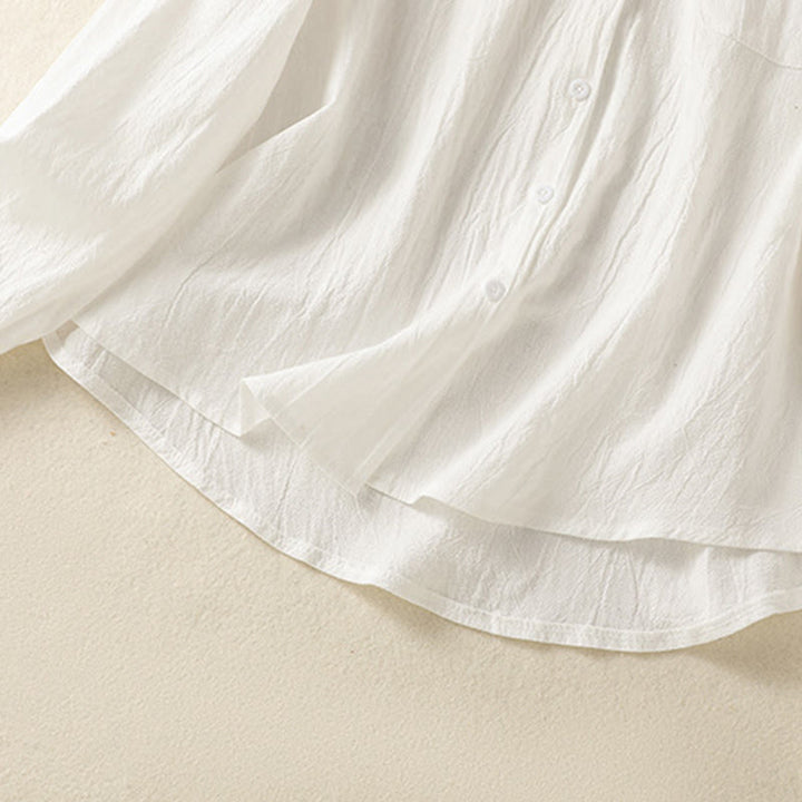Camicia da donna in cotone a maniche lunghe con taschino, modello Buddha Stones, modello retrò semplice e primaverile, con ricamo - image 15
