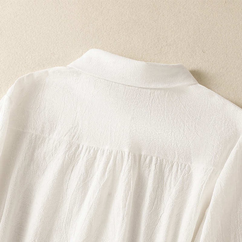 Camicia da donna in cotone a maniche lunghe con taschino, modello Buddha Stones, modello retrò semplice e primaverile, con ricamo - image 11