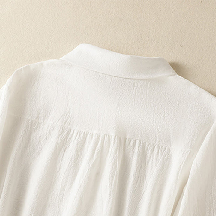 Camicia da donna in cotone a maniche lunghe con taschino, modello Buddha Stones, modello retrò semplice e primaverile, con ricamo - image 11