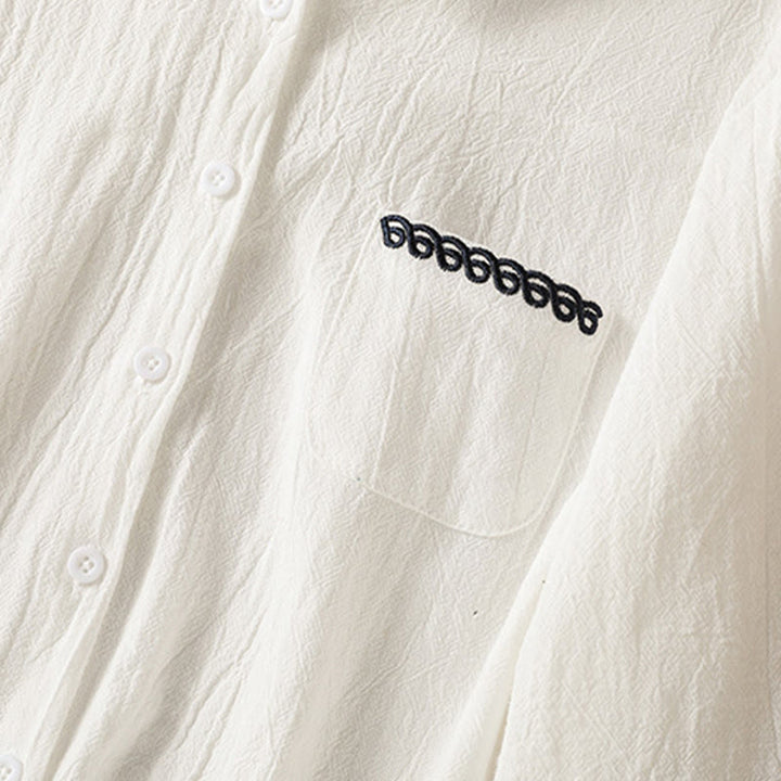 Camicia da donna in cotone a maniche lunghe con taschino, modello Buddha Stones, modello retrò semplice e primaverile, con ricamo - image 13