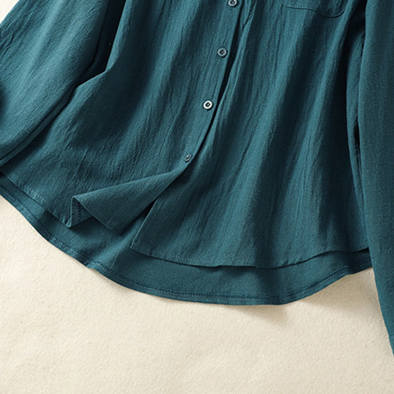 Camicia da donna in cotone a maniche lunghe con taschino, modello Buddha Stones, modello retrò semplice e primaverile, con ricamo - image 22