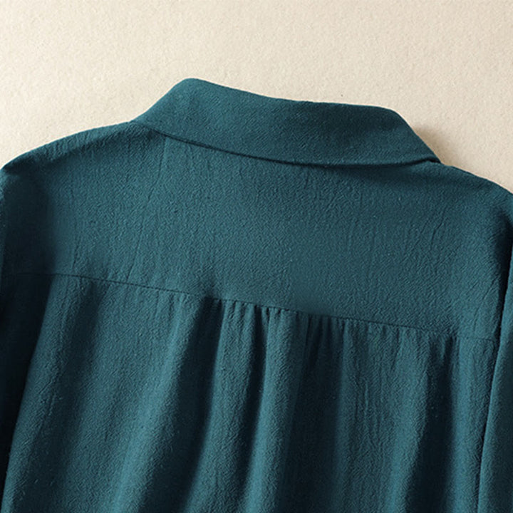 Camicia da donna in cotone a maniche lunghe con taschino, modello Buddha Stones, modello retrò semplice e primaverile, con ricamo - image 19