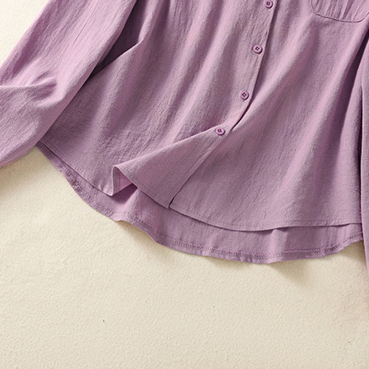 Camicia da donna in cotone a maniche lunghe con taschino, modello Buddha Stones, modello retrò semplice e primaverile, con ricamo - image 7