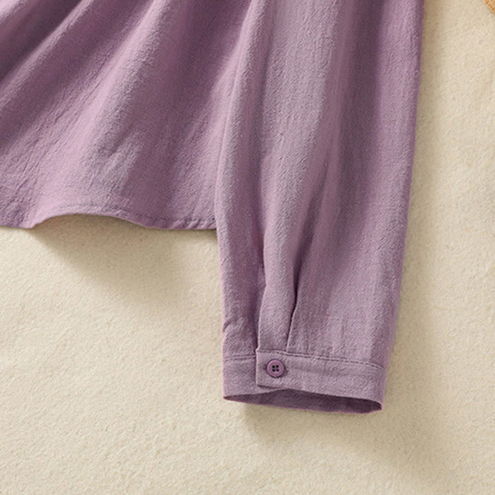 Camicia da donna in cotone a maniche lunghe con taschino, modello Buddha Stones, modello retrò semplice e primaverile, con ricamo - image 6