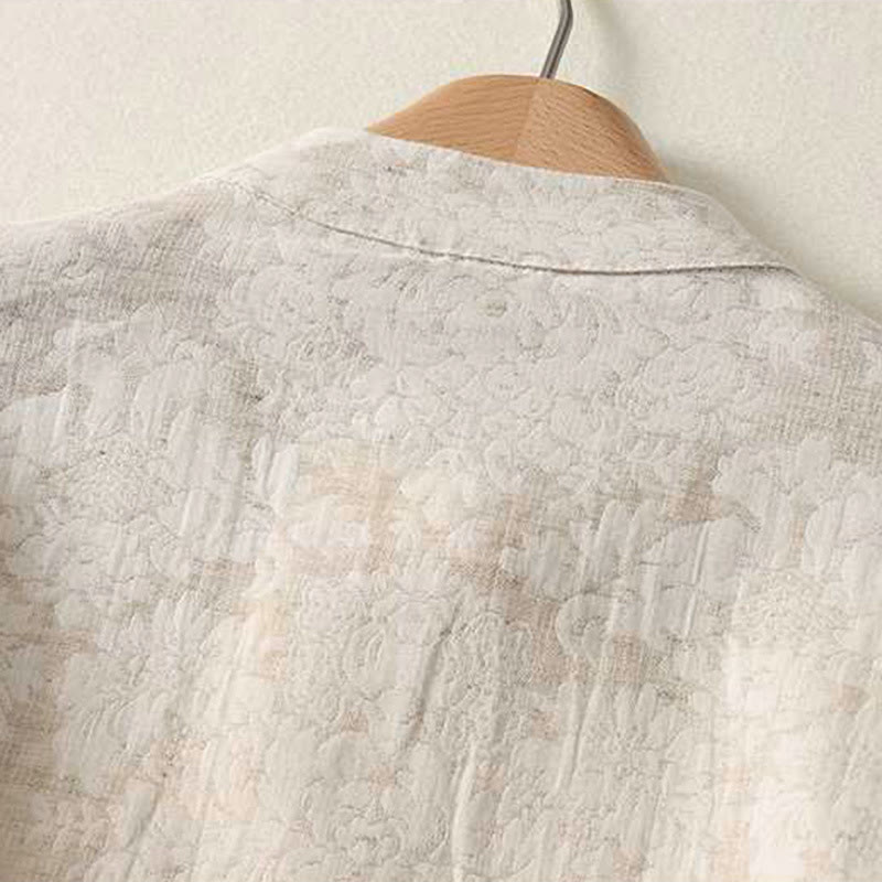 Camicia da donna in cotone e lino a maniche lunghe con motivo testurizzato e bottoni a Buddha Stones - image 3