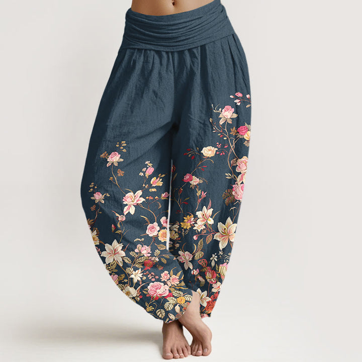 Pantaloni harem da donna con elastico in vita e motivo floreale colorato in puro cotone Buddha Stones - Blu ardesia scuro - US16, UK/AU20, EU48 (3XL) - image 5