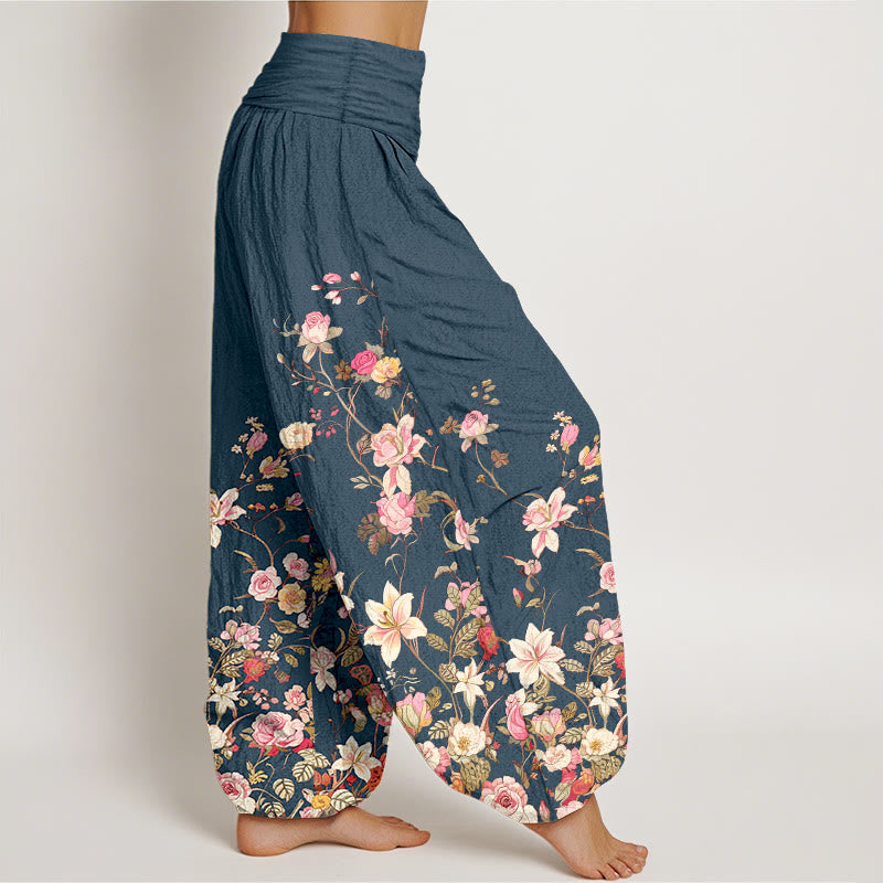 Pantaloni harem da donna con elastico in vita e motivo floreale colorato in puro cotone Buddha Stones - image 7