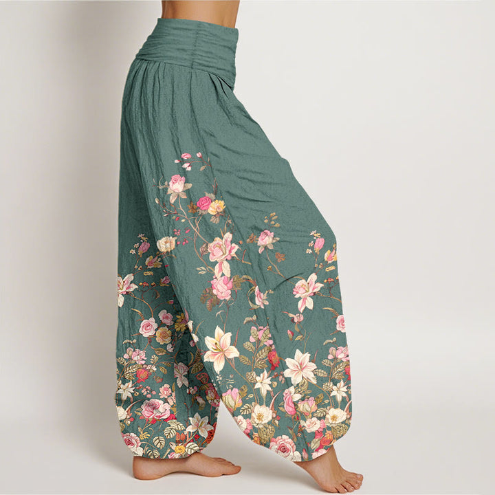 Pantaloni harem da donna con elastico in vita e motivo floreale colorato in puro cotone Buddha Stones - image 10