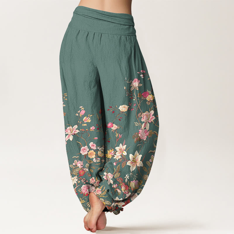 Pantaloni harem da donna con elastico in vita e motivo floreale colorato in puro cotone Buddha Stones - image 9
