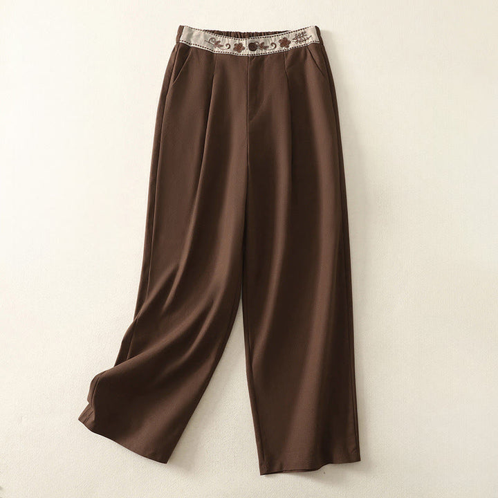 Pantaloni larghi in cotone con tasche e elastico in vita con ricamo Buddha Stones da donna - Marrone sella - US8-10, UK/AU12-14, EU40-42 (2XL) - image 22