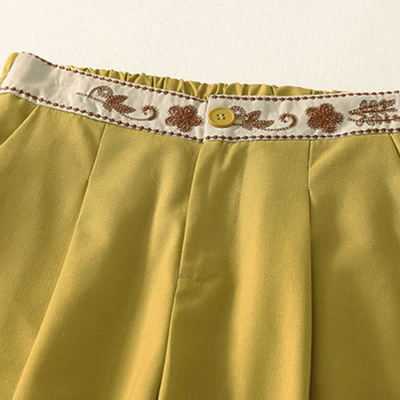 Pantaloni larghi in cotone con tasche e elastico in vita con ricamo Buddha Stones da donna - image 12