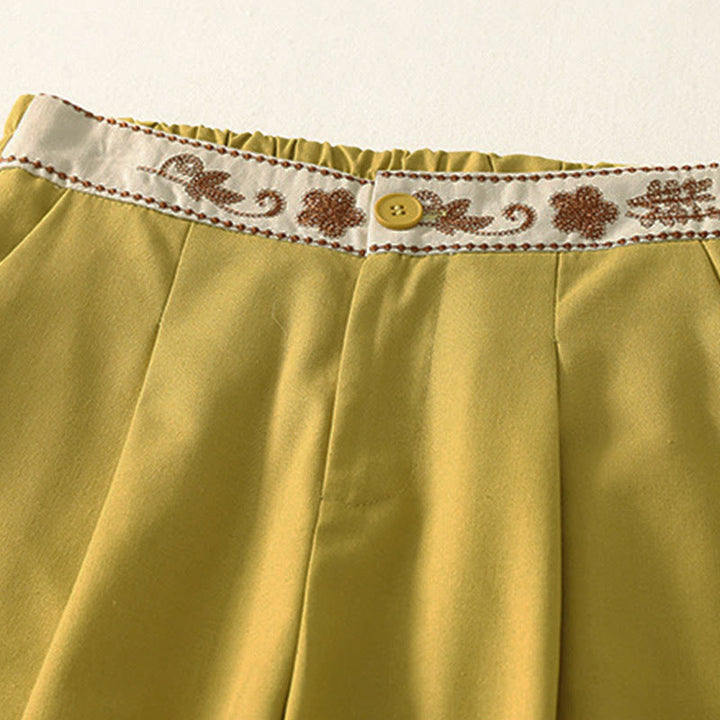 Pantaloni larghi in cotone con tasche e elastico in vita con ricamo Buddha Stones da donna - image 12