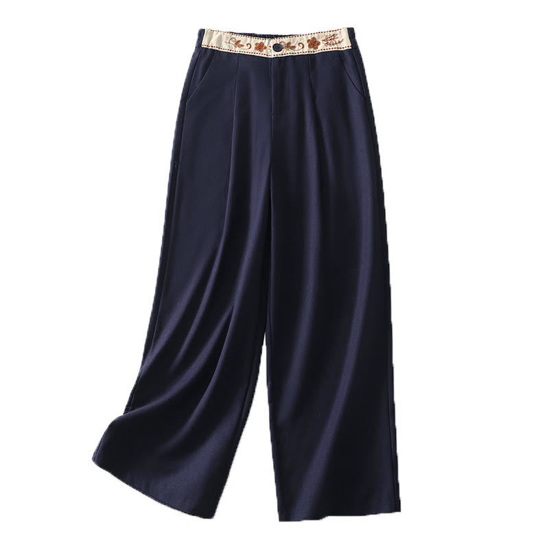 Pantaloni larghi in cotone con tasche e elastico in vita con ricamo Buddha Stones da donna - image 21