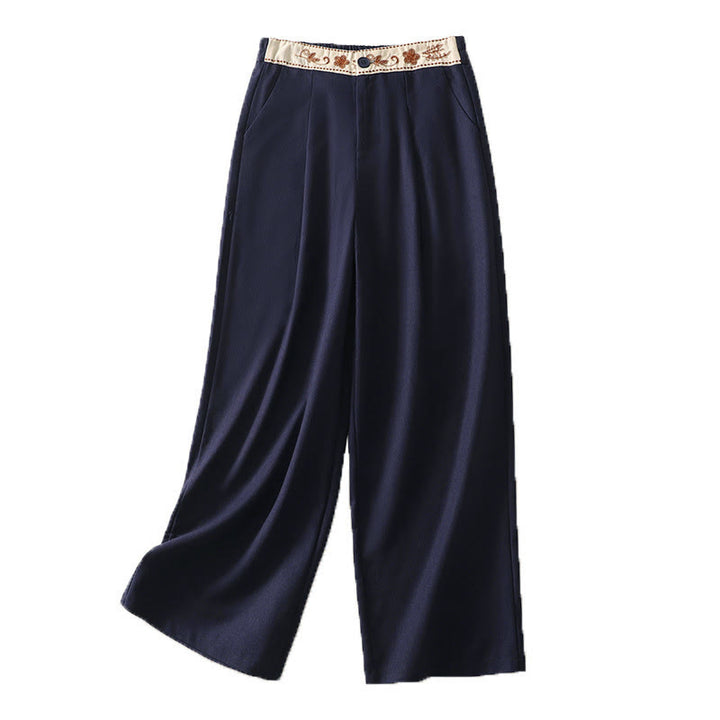 Pantaloni larghi in cotone con tasche e elastico in vita con ricamo Buddha Stones da donna - image 21