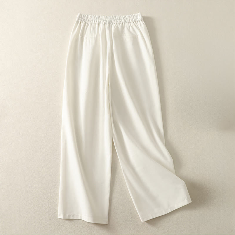 Pantaloni larghi in cotone con tasche e elastico in vita con ricamo Buddha Stones da donna - image 2