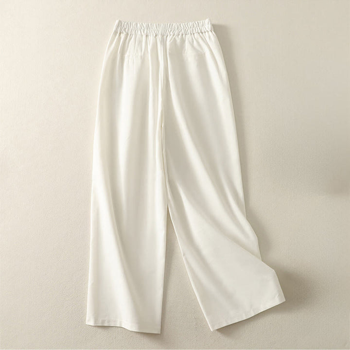 Pantaloni larghi in cotone con tasche e elastico in vita con ricamo Buddha Stones da donna - image 2