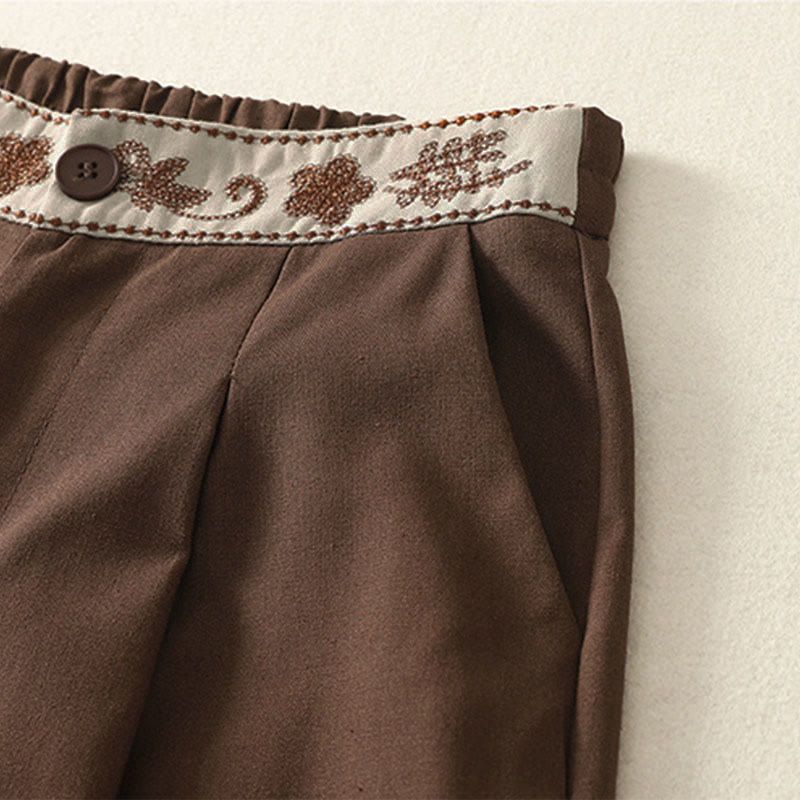 Pantaloni larghi in cotone con tasche e elastico in vita con ricamo Buddha Stones da donna - image 24