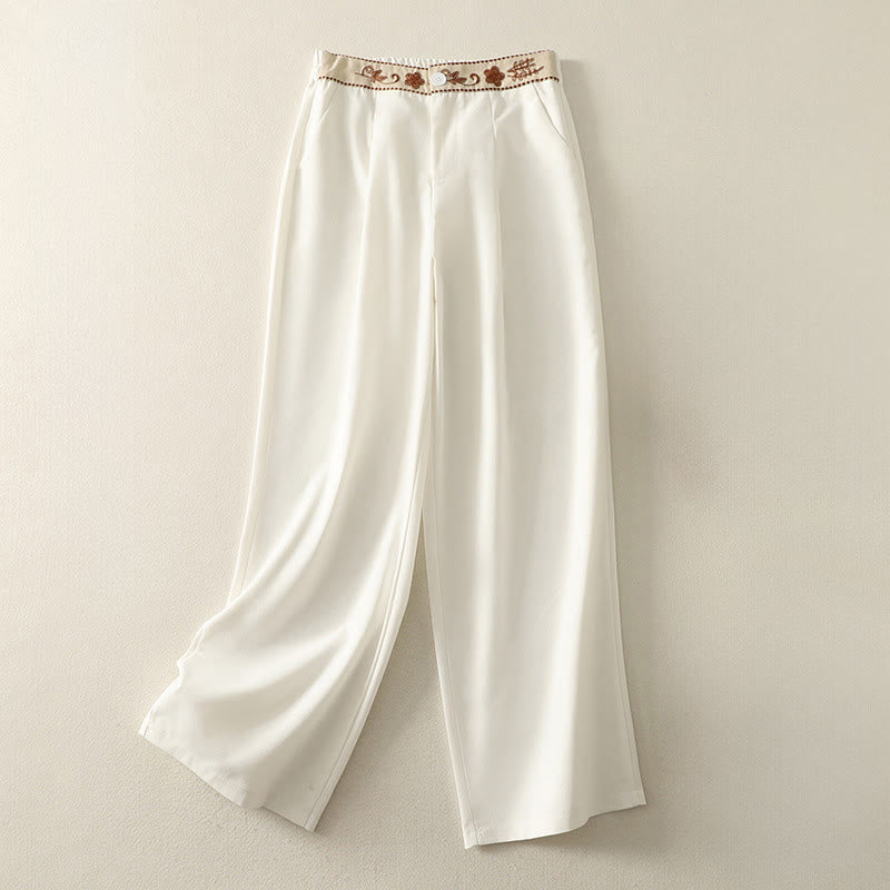 Pantaloni larghi in cotone con tasche e elastico in vita con ricamo Buddha Stones da donna - Bianco - US8-10, UK/AU12-14, EU40-42 (2XL) - image 1