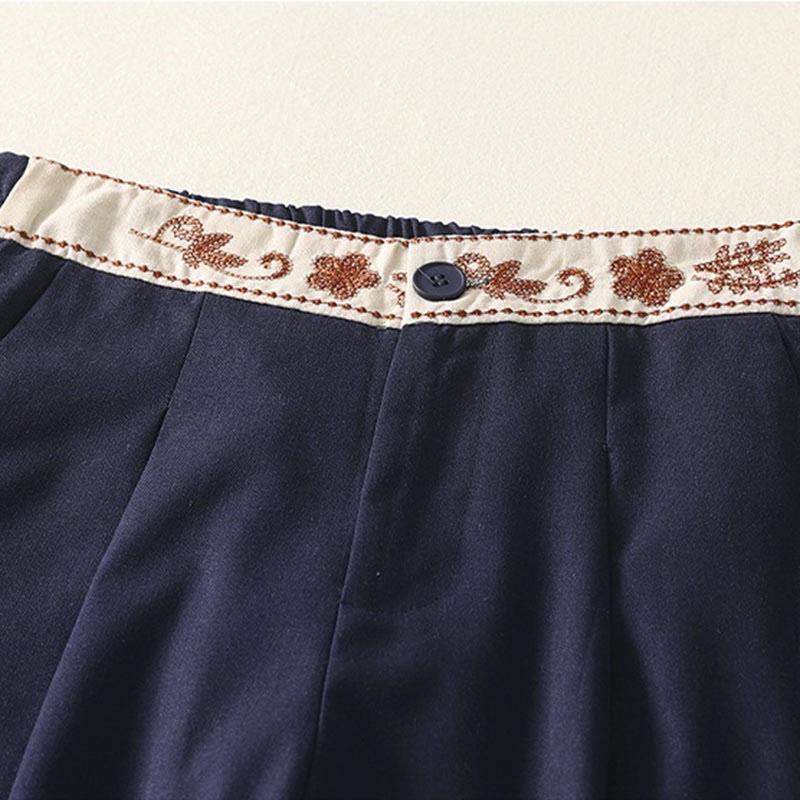 Pantaloni larghi in cotone con tasche e elastico in vita con ricamo Buddha Stones da donna - image 17