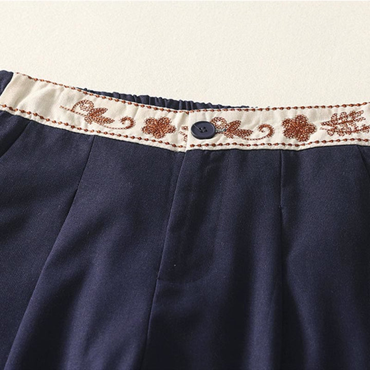 Pantaloni larghi in cotone con tasche e elastico in vita con ricamo Buddha Stones da donna - image 17