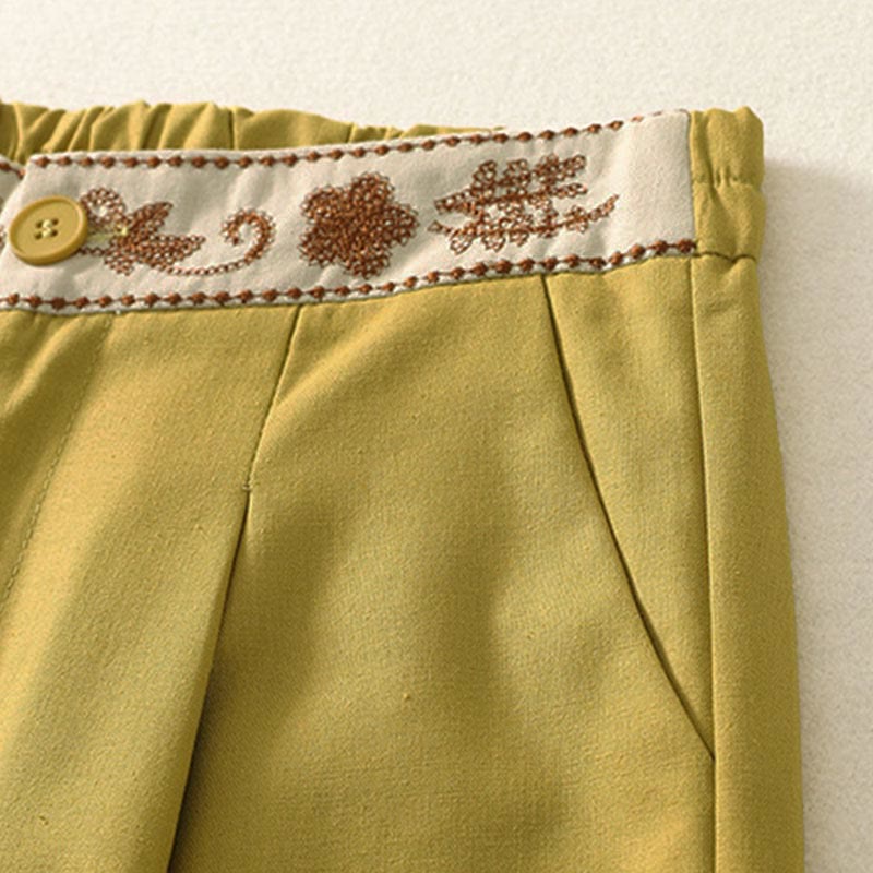 Pantaloni larghi in cotone con tasche e elastico in vita con ricamo Buddha Stones da donna - image 13