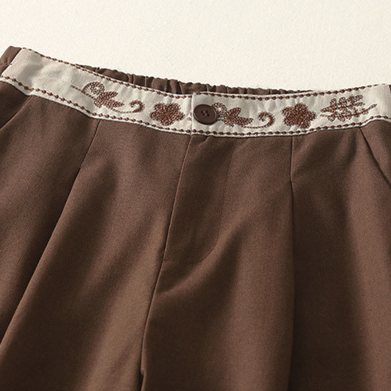 Pantaloni larghi in cotone con tasche e elastico in vita con ricamo Buddha Stones da donna - image 23