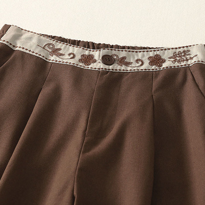 Pantaloni larghi in cotone con tasche e elastico in vita con ricamo Buddha Stones da donna - image 23