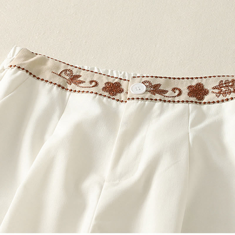 Pantaloni larghi in cotone con tasche e elastico in vita con ricamo Buddha Stones da donna - image 4