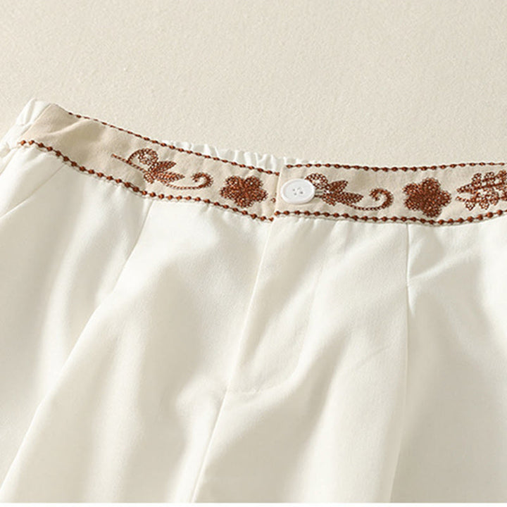 Pantaloni larghi in cotone con tasche e elastico in vita con ricamo Buddha Stones da donna - image 4