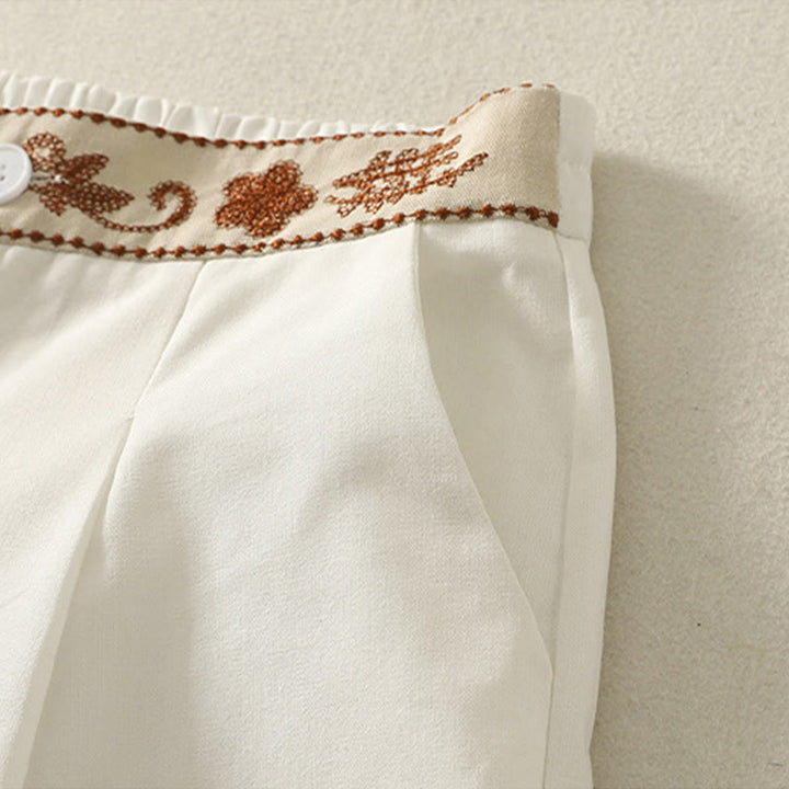 Pantaloni larghi in cotone con tasche e elastico in vita con ricamo Buddha Stones da donna - image 5