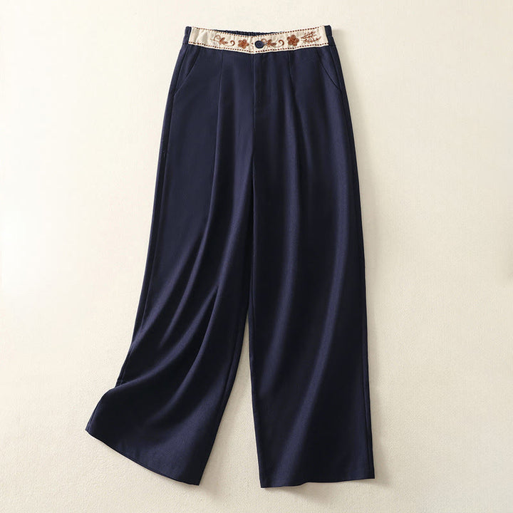 Pantaloni larghi in cotone con tasche e elastico in vita con ricamo Buddha Stones da donna - Blu notte - US8-10, UK/AU12-14, EU40-42 (2XL) - image 16