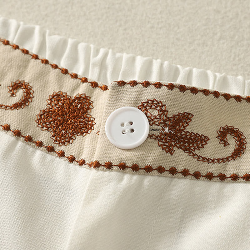 Pantaloni larghi in cotone con tasche e elastico in vita con ricamo Buddha Stones da donna - image 3