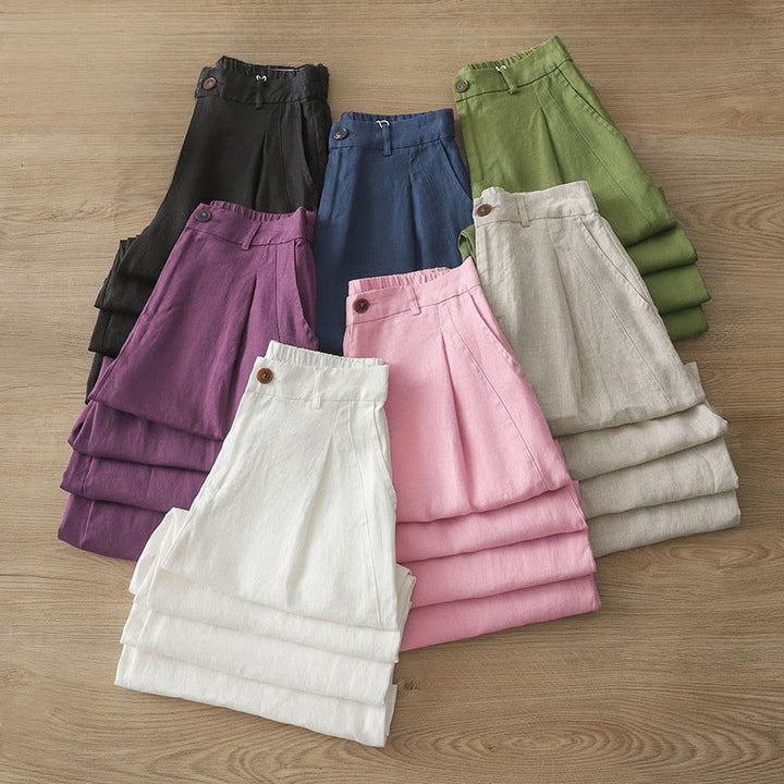 Pantaloni larghi in cotone con tasche e cerniera, tinta unita, da donna, modello Buddha Stones, per l'autunno e il pendolarismo - image 39