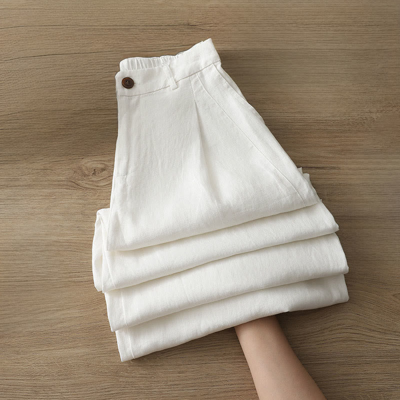 Pantaloni larghi in cotone con tasche e cerniera, tinta unita, da donna, modello Buddha Stones, per l'autunno e il pendolarismo - Bianco - US12, UK/AU16, EU44 (2XL) - image 5
