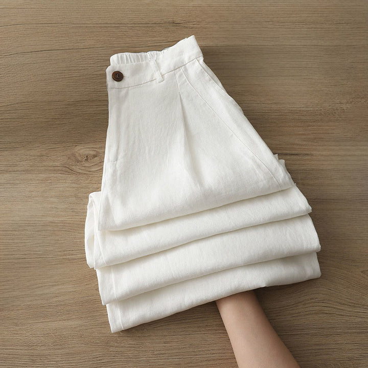 Pantaloni larghi in cotone con tasche e cerniera, tinta unita, da donna, modello Buddha Stones, per l'autunno e il pendolarismo - Bianco - US12, UK/AU16, EU44 (2XL) - image 5