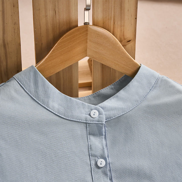 Abito midi da donna in cotone con maniche a tre quarti, tasche e bottoni in tinta unita, motivo Buddha Stones Fall - image 2