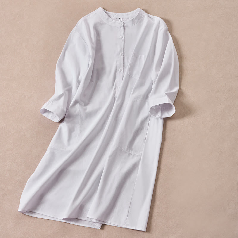 Abito midi da donna in cotone con maniche a tre quarti, tasche e bottoni in tinta unita, motivo Buddha Stones Fall - image 9