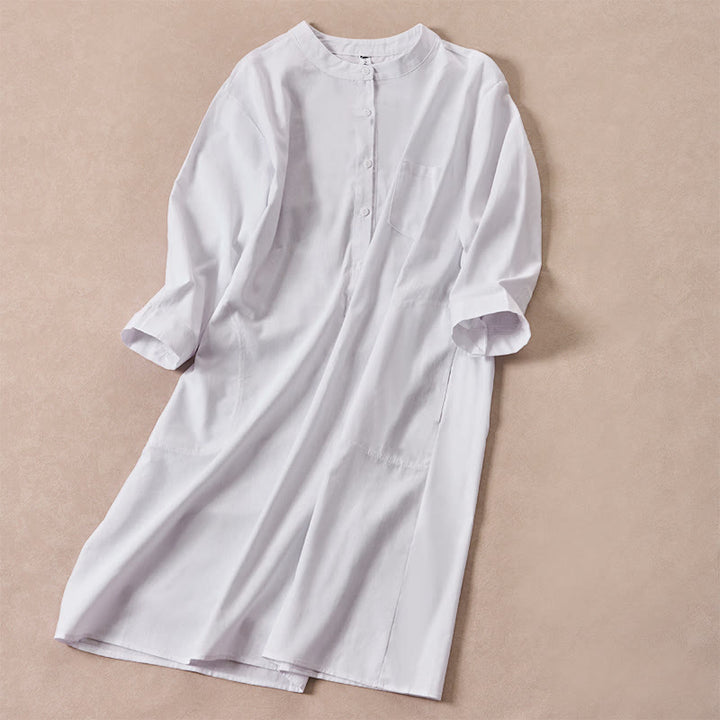 Abito midi da donna in cotone con maniche a tre quarti, tasche e bottoni in tinta unita, motivo Buddha Stones Fall - image 9