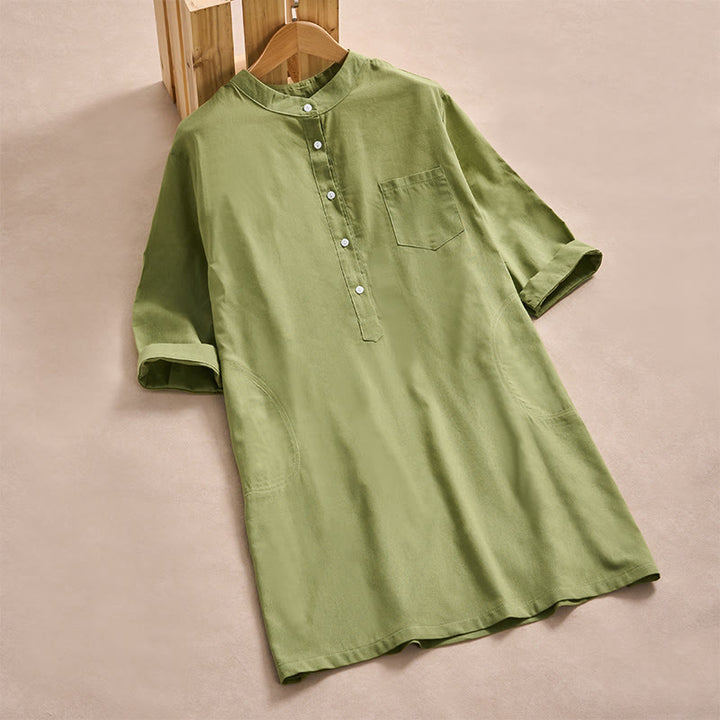 Camicie da donna in cotone con maniche a tre quarti, tasche e bottoni in tinta unita con motivo Buddha Stones Fall - GialloVerde - US14, UK/AU18, EU46 (2XL) - image 6