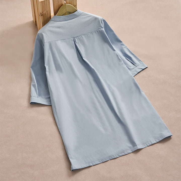 Abito midi da donna in cotone con maniche a tre quarti, tasche e bottoni in tinta unita, motivo Buddha Stones Fall - image 1