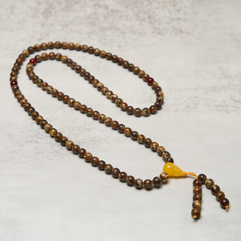 Mala con ciondolo a forma di zucca in ambra multicolore con 108 perle Buddha Stones - image 2