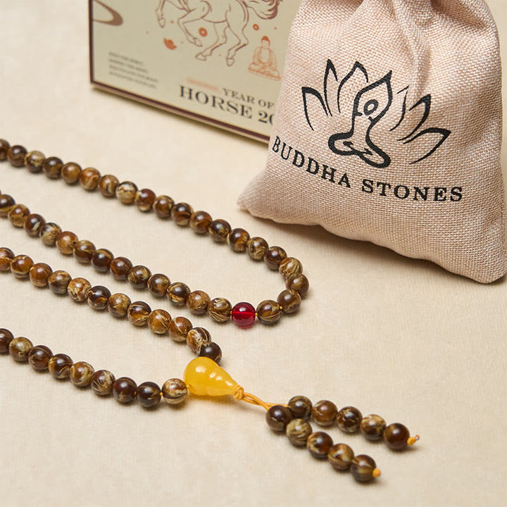 Mala con ciondolo a forma di zucca in ambra multicolore con 108 perle Buddha Stones - image 4