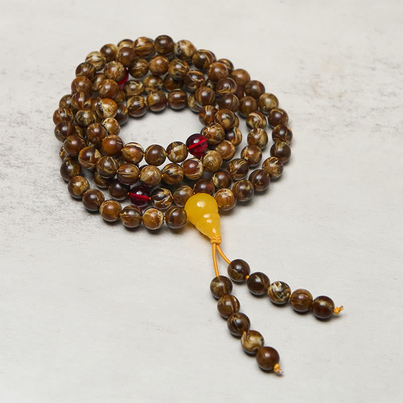 Mala con ciondolo a forma di zucca in ambra multicolore con 108 perle Buddha Stones - 12 millimetri - image 0