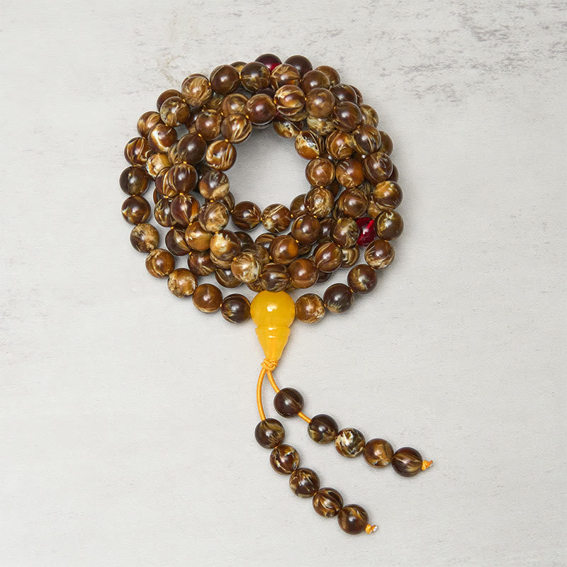 Mala con ciondolo a forma di zucca in ambra multicolore con 108 perle Buddha Stones - image 1