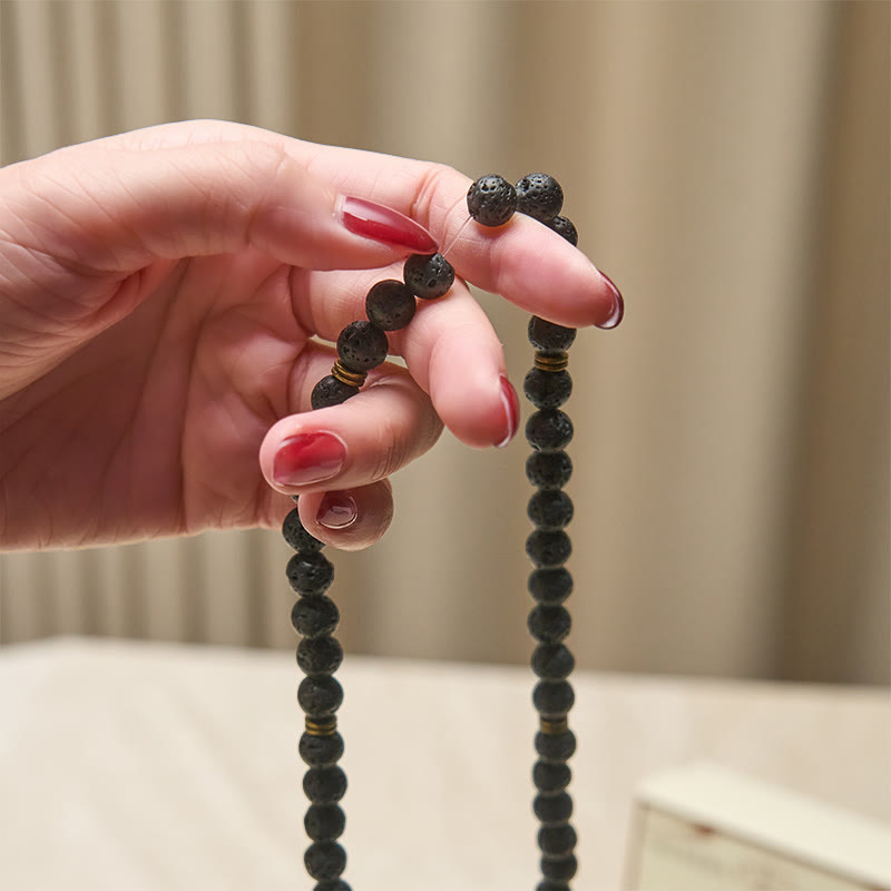 Buddha Stones, ciondolo con simbolo di loto retrò, perlina di roccia lavica, guarigione, nuovo inizio, mala - image 4